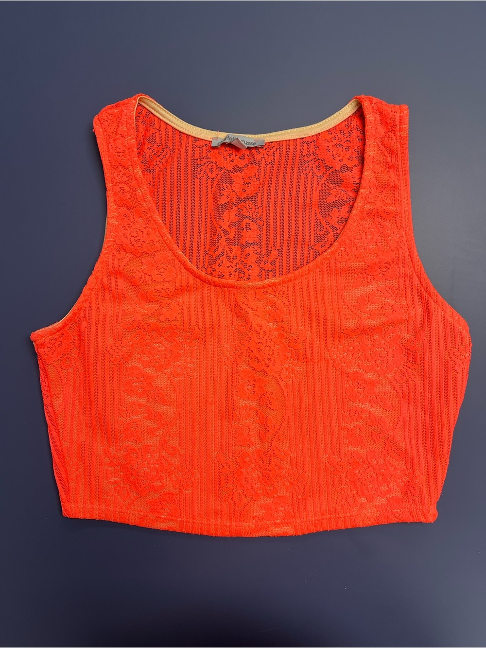 Charlotte Russe Neon Orange Lace Crop Tank